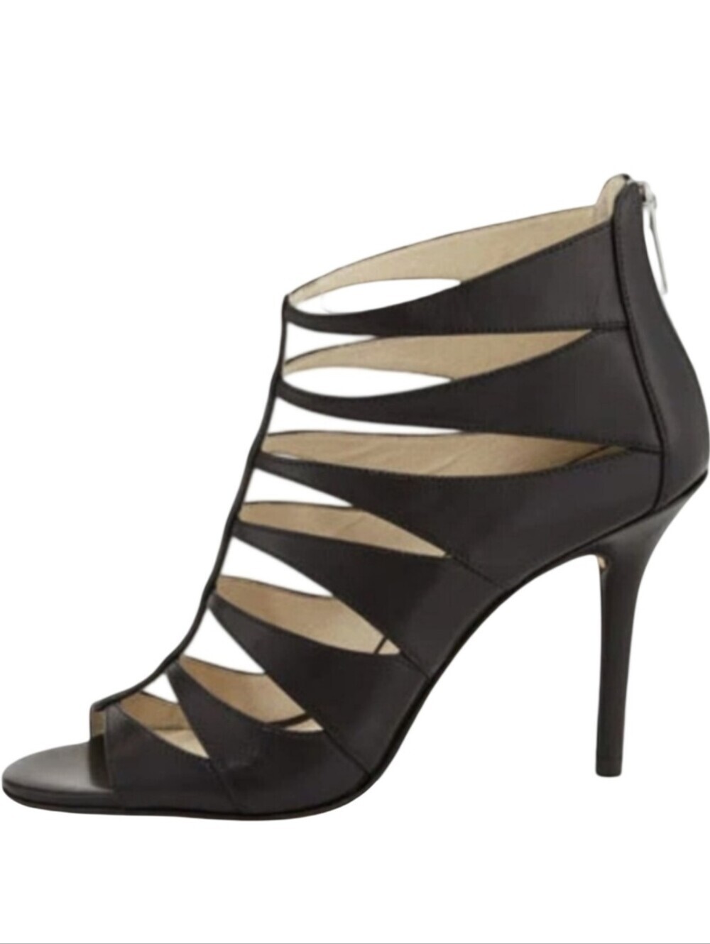 MICHAEL KORS Mavis Black Leather Caged Sandals Size 6.5 Open Toe High Heels